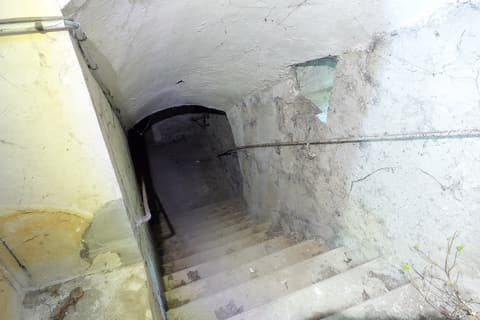 Escalier en pierre descendant vers une cave voûtée